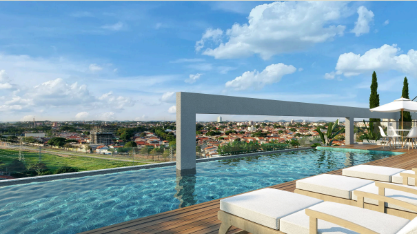 Perspectiva ilustrada da piscina no rooftop do Garden View